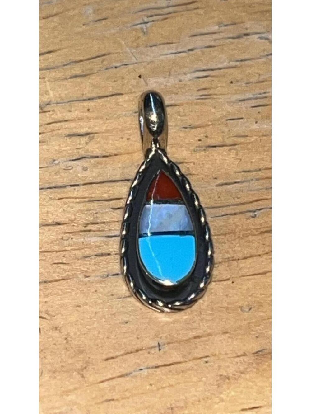 Zuni sterling silver inlay cluster coral, turquoise mother of pearl
